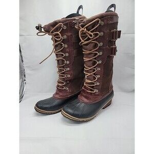 Sorel Conquest Carly Leather Tall Brown Snow Boots Women's 8 Preowned
